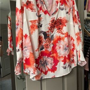 SHEIN Red and White Floral Blouse